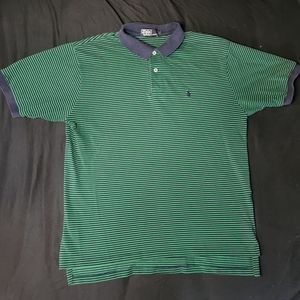 Men's Ralph Lauren Polo Shirt Short Sleeve Green with Stripes Size Large